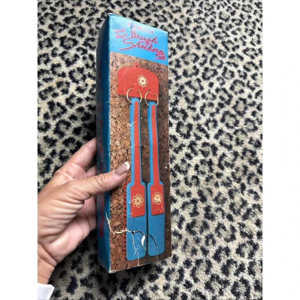 VTG 1960s Wall Hanging Shoeshine Station Brush and Shoehorn Set in Original Box